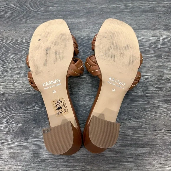 Kaanas Brown Braided Block Sandal Heels Size 10 - Picture 11 of 12
